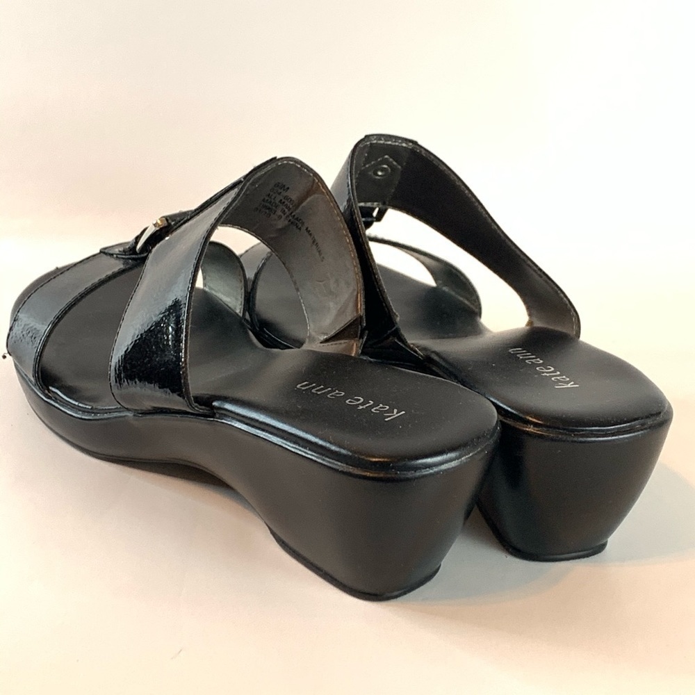 Kate Ann Black Patent Wedge Slide Sandals Silver Accent Size 6.5M - Picture 6 of 11